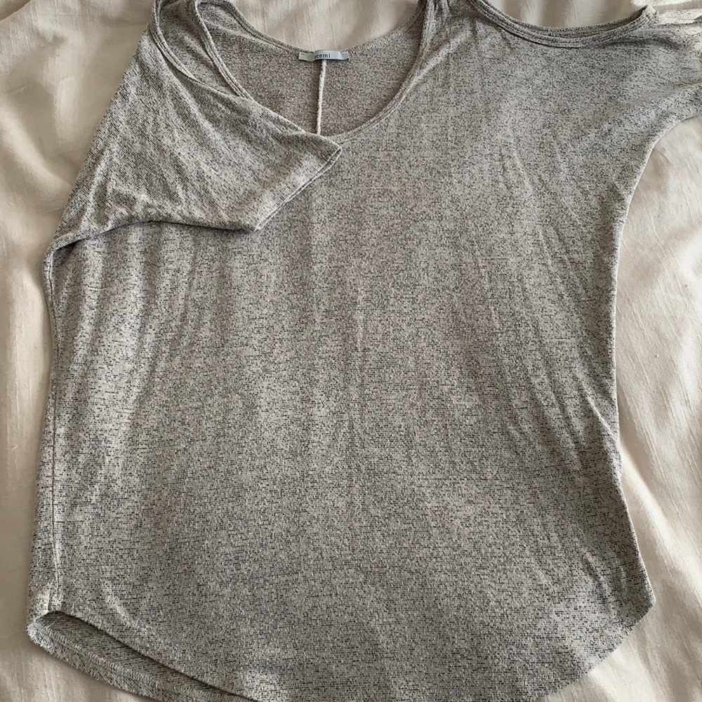 Taupe cut out shoulder shirt
